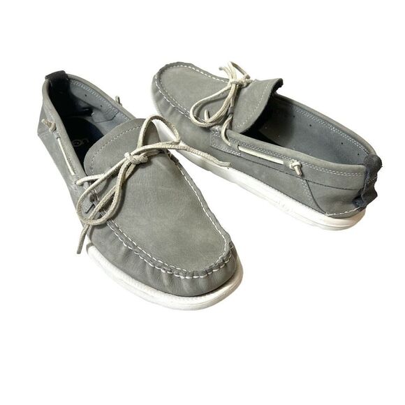 UGG Energ Mens 9.5 Gray Nubuck Driving Moccasin Slip On Boat Shoe Loafer Comfort - Picture 1 of 11